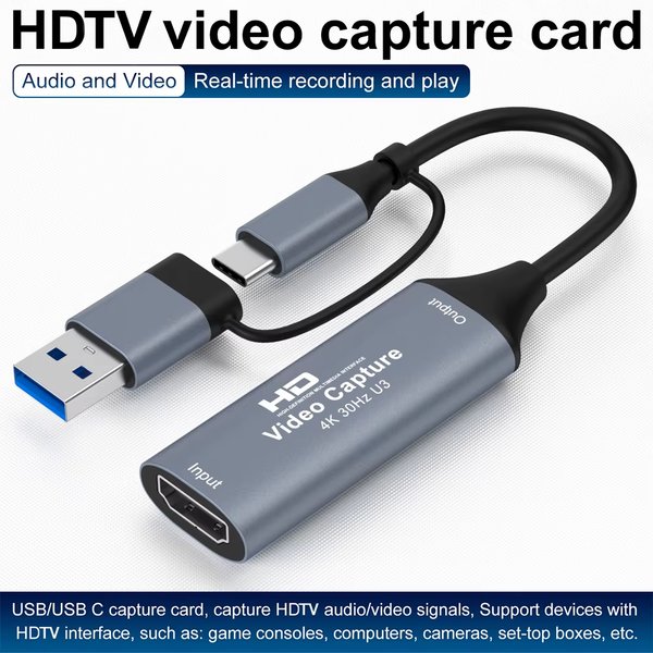 Carte de Capture Vidéo 2 en 1 USB 3.0 w Type-C 4K HDMI lel Live Broadcast w Gaming (PS5, PS4, Xbox, Switch)