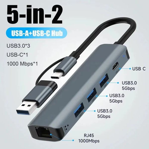 USB C HUB 5 in 2