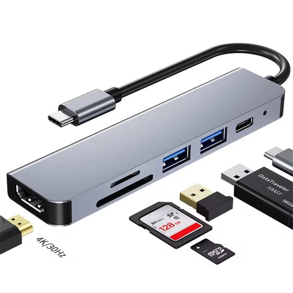 Hub 6 en 1 type c HDMI - Carte Memoire - Chargeur