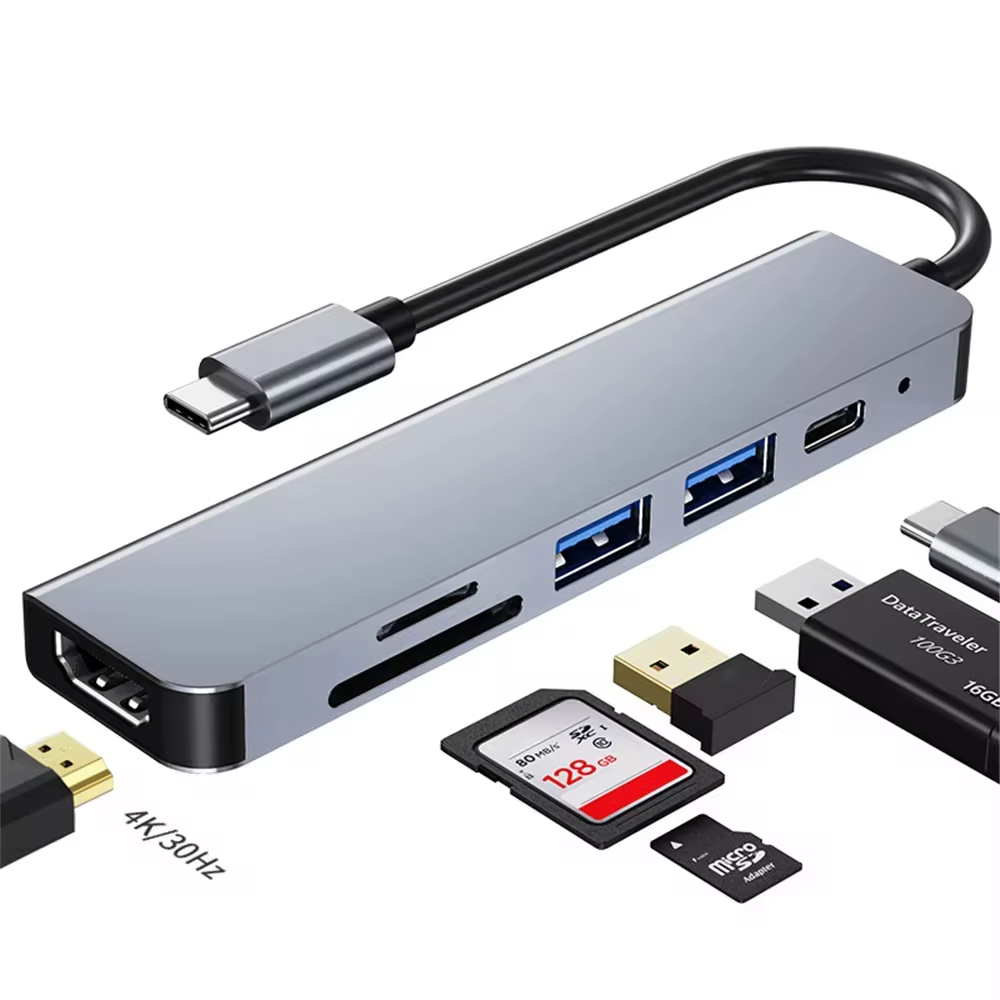 Hub 6 en 1 type c HDMI -  Carte Memoire - Chargeur 2