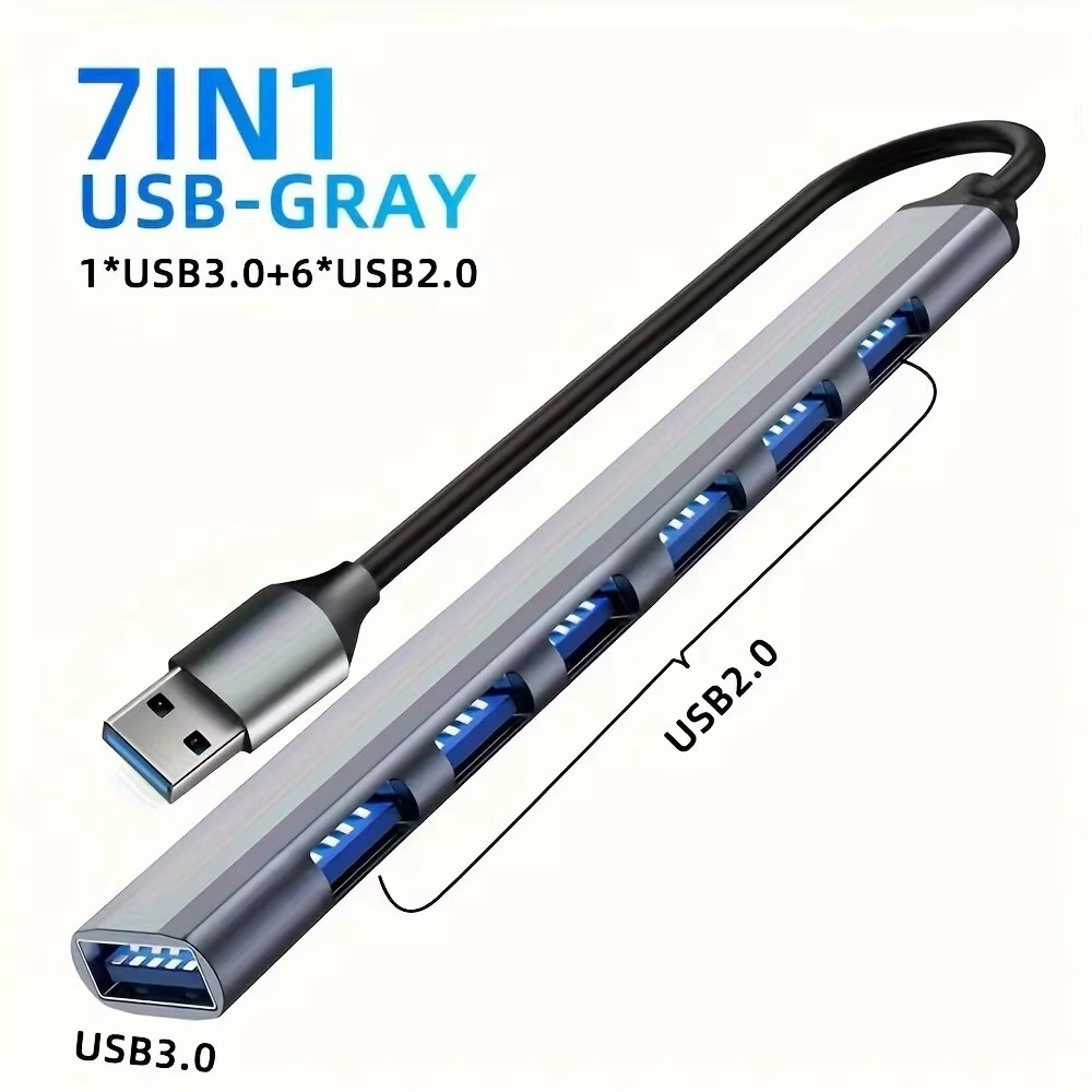 Hub USB-A 7-en-1 Aluminium - 1x USB 3.0 + 6x USB 2.0 2