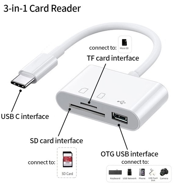 3 in 1 OTG SD/TF Card reader & usb type C male