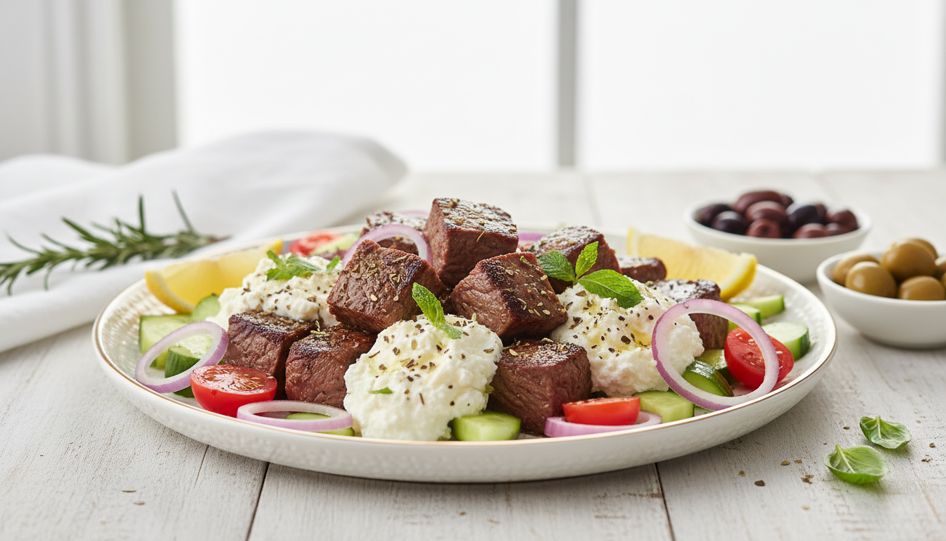 Keto Mediterranean Whipped Feta Steak Bites