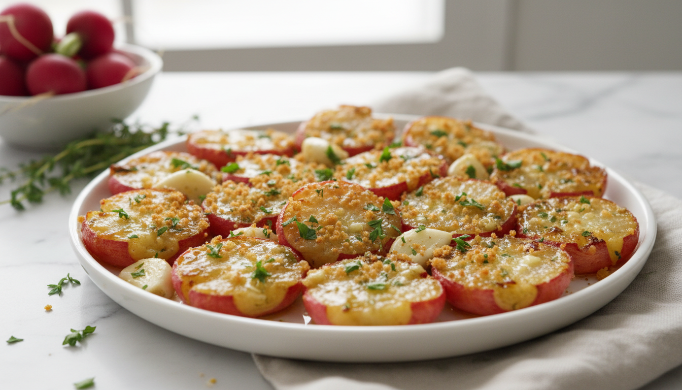 Crispy Garlic Butter Smashed Radishes