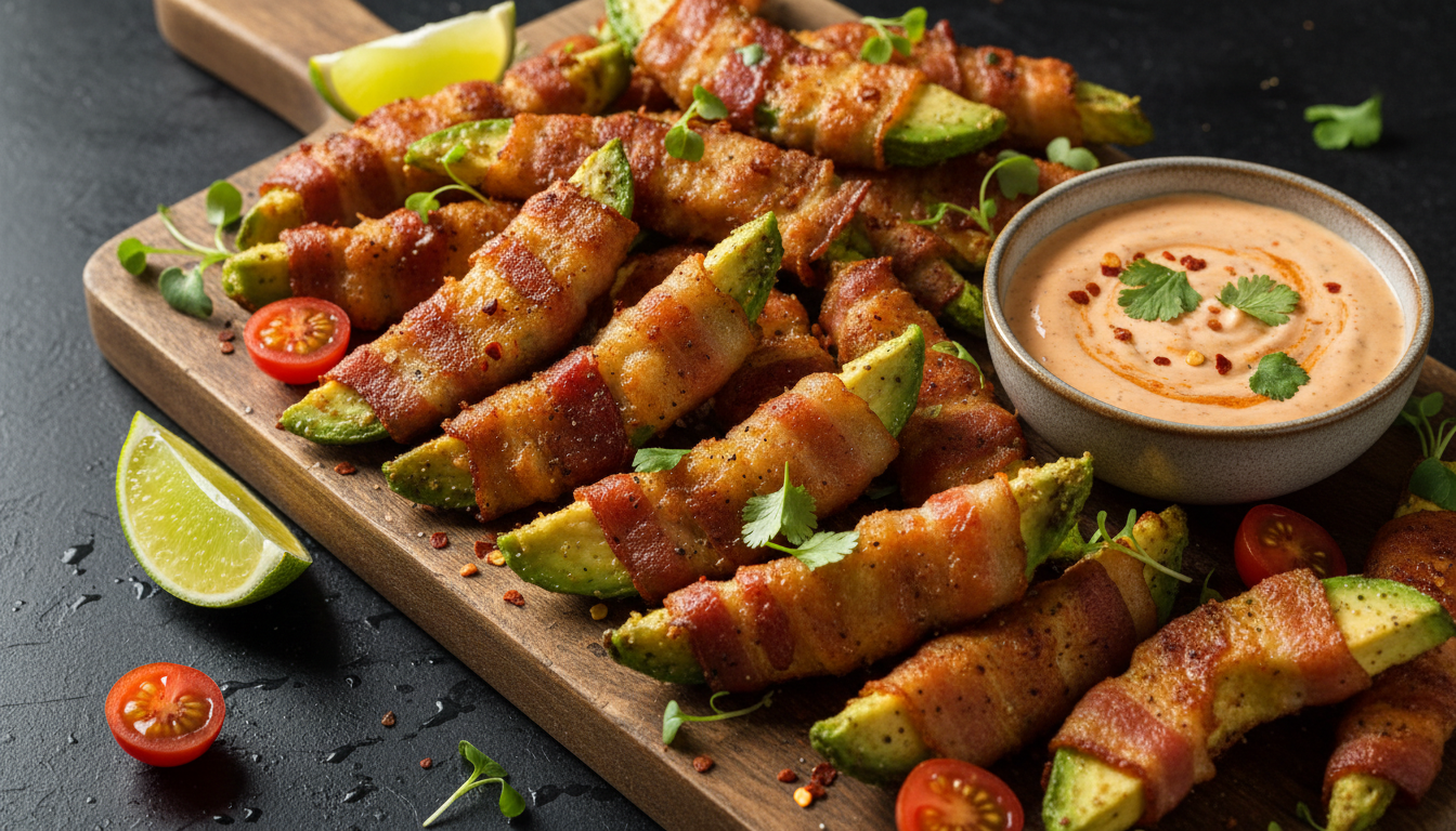 Crispy Keto Bacon-Wrapped Avocado Fries with Spicy Ranch