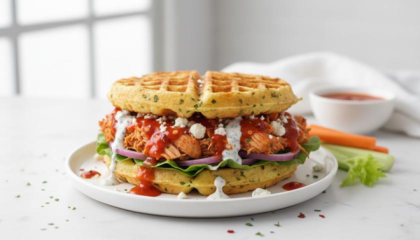 The Ultimate Spicy Buffalo Chicken Chaffle Sandwich