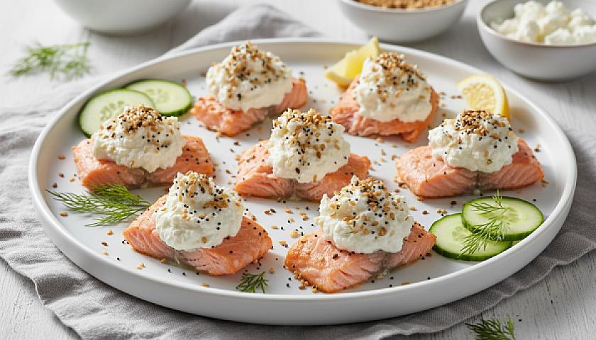 Keto Whipped Feta Salmon Bites with Everything Bagel Seasoning