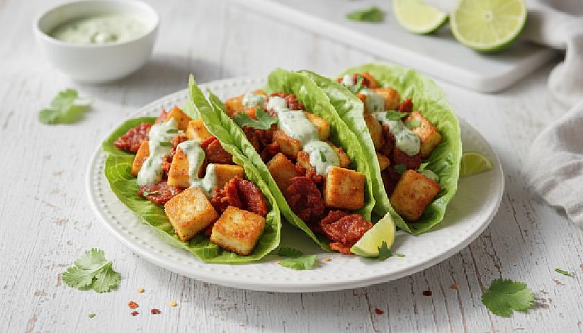 Keto Crispy Halloumi & Chorizo Lettuce Tacos with Lime Crema