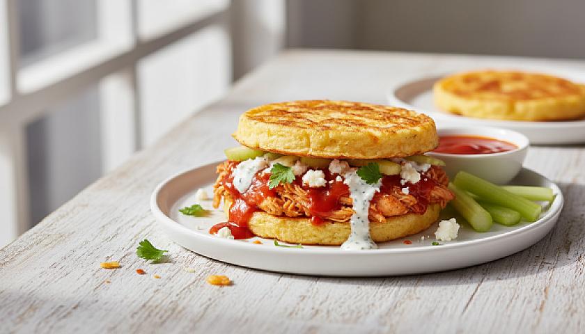 Ultimate Keto Spicy Buffalo Chicken Chaffle Sandwich