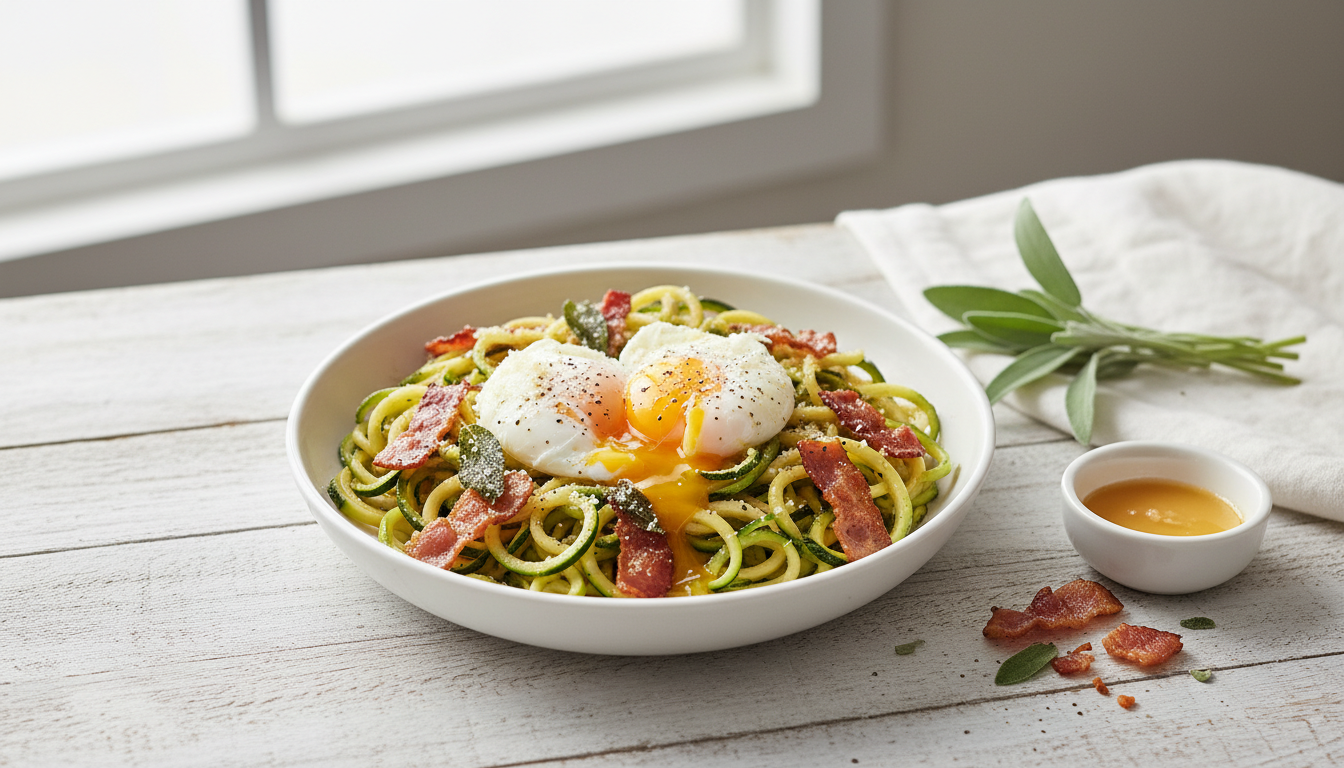 Brown Butter & Sage Keto Zucchini Carbonara