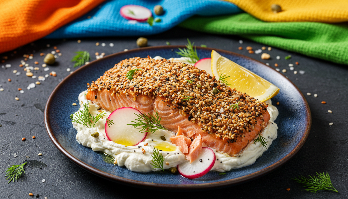 Everything Bagel Crusted Salmon with Whipped Cream Cheese