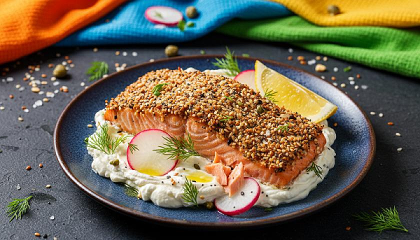 Everything Bagel Crusted Salmon with Whipped Cream Cheese