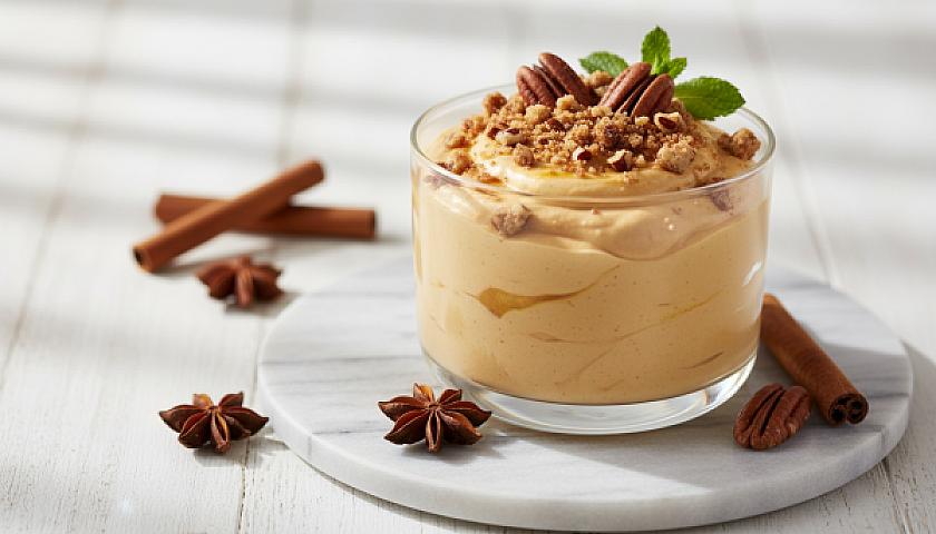 Velvety Keto Pumpkin Cheesecake Mousse with Buttery Pecan Crumble