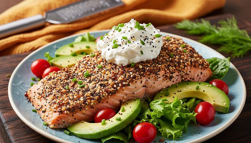 Keto Everything Bagel Crusted Salmon with Whipped Cream Cheese