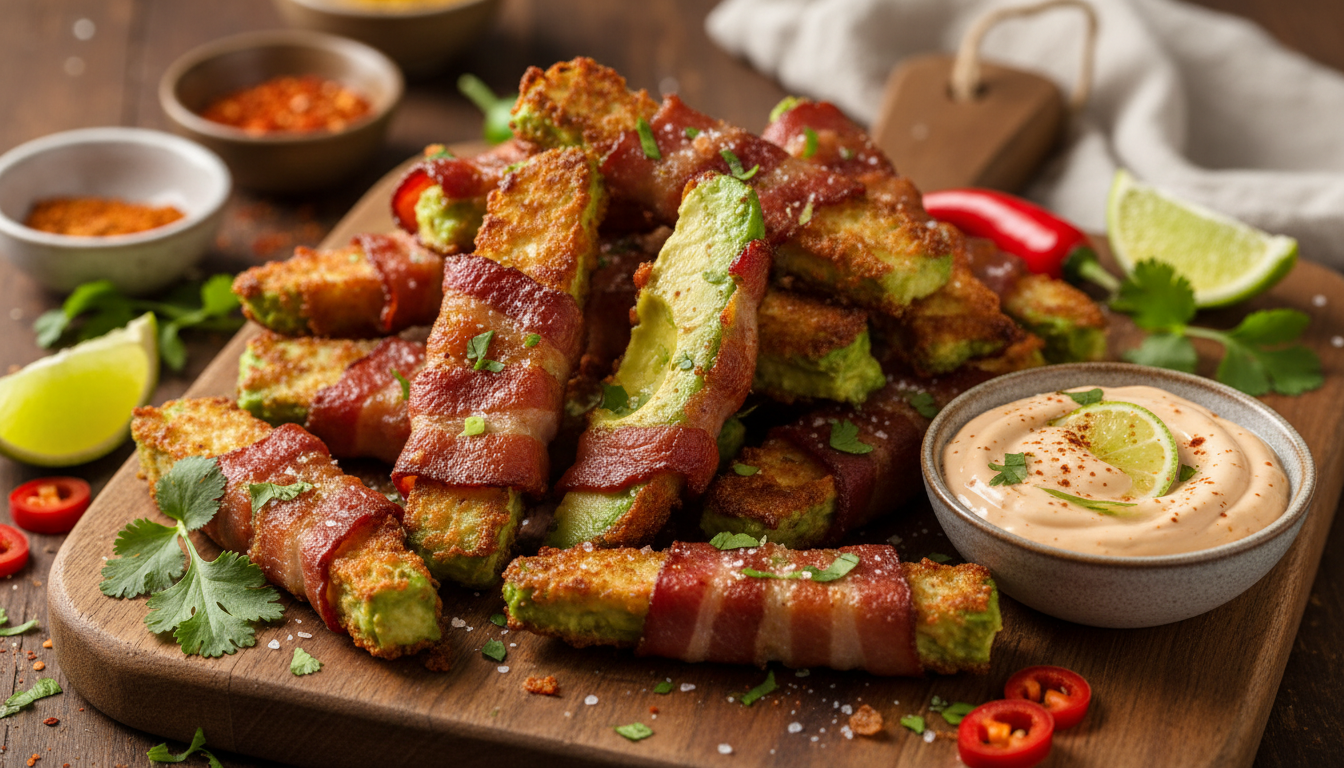 Crispy Keto Bacon-Wrapped Avocado Fries with Chipotle Mayo