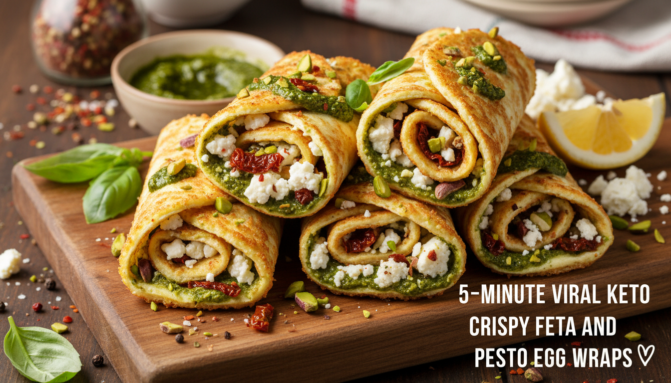 5-Minute Viral Keto Crispy Feta and Pesto Egg Wraps