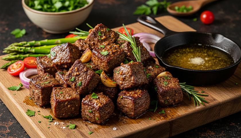 Keto Brown Butter Garlic Herb Ribeye Bites