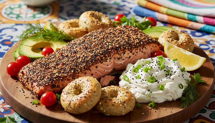 Keto Everything Bagel Crusted Salmon with Whipped Scallion Cream Cheese