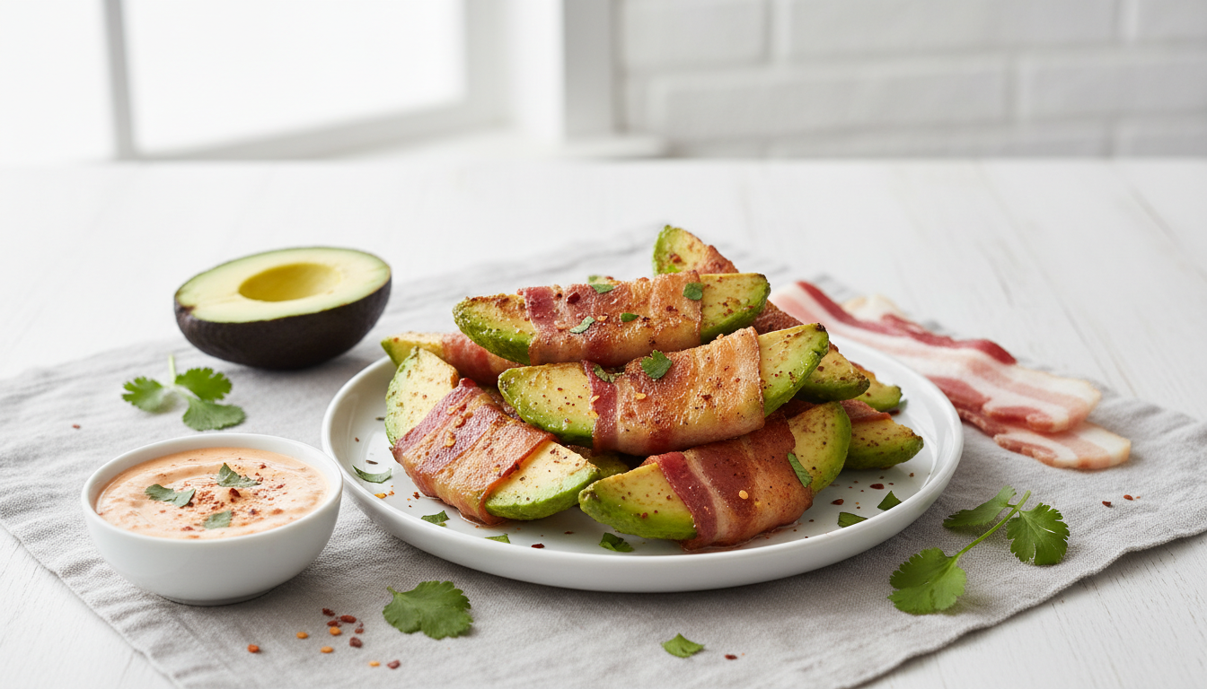 Keto Bacon-Wrapped Avocado Wedges with Spicy Chipotle Dip