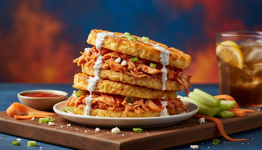 Keto Spicy Buffalo Chicken Chaffle Sandwich