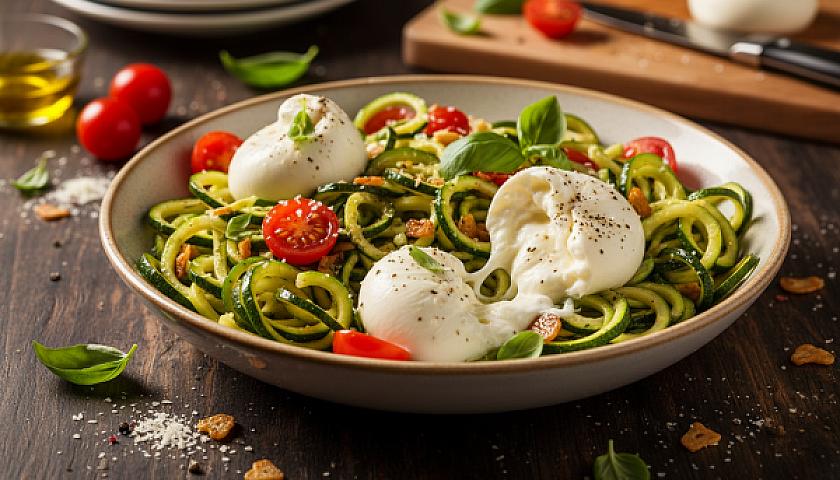15-Minute Keto Garlic Butter Zucchini Ribbons with Burrata