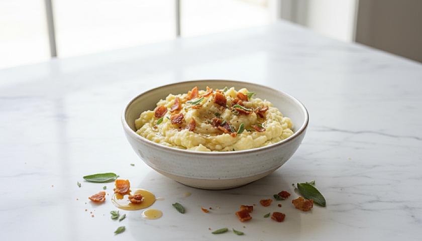 Keto Brown Butter Sage Mashed Cauliflower with Crispy Pancetta