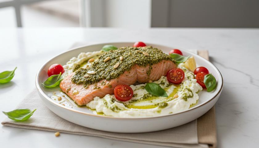 Creamy Keto Whipped Feta Pesto Salmon