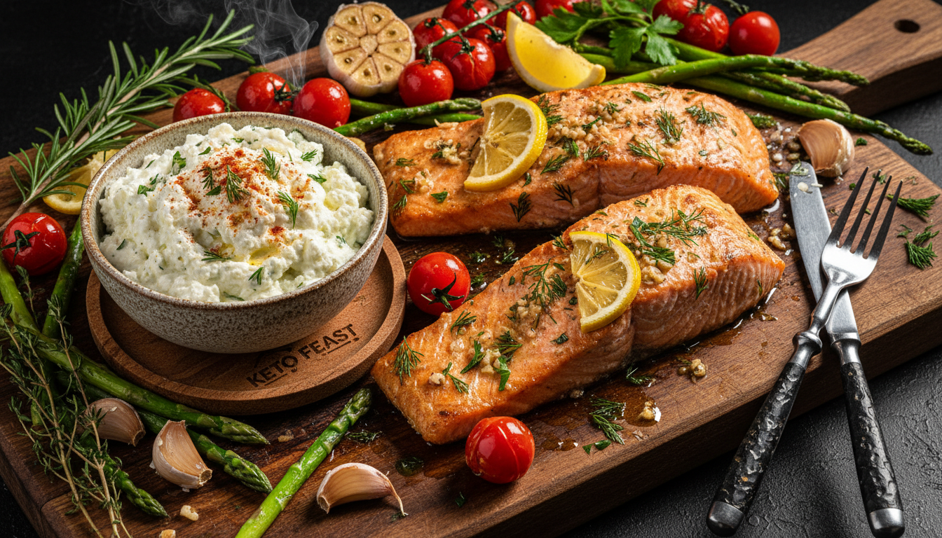 Keto Whipped Feta and Garlic Butter Salmon