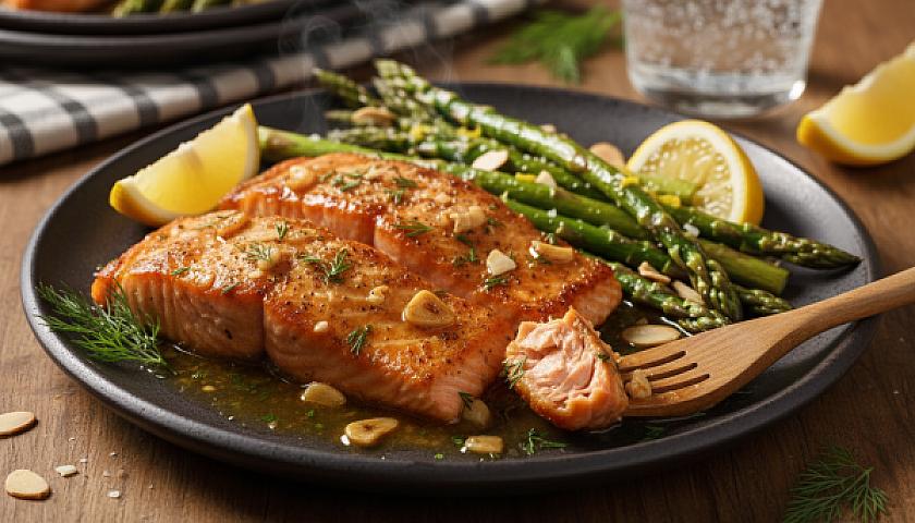 Brown Butter Garlic Salmon with Lemon Asparagus