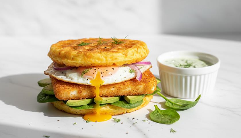 The Ultimate Crispy Halloumi Chaffle Breakfast Sandwich