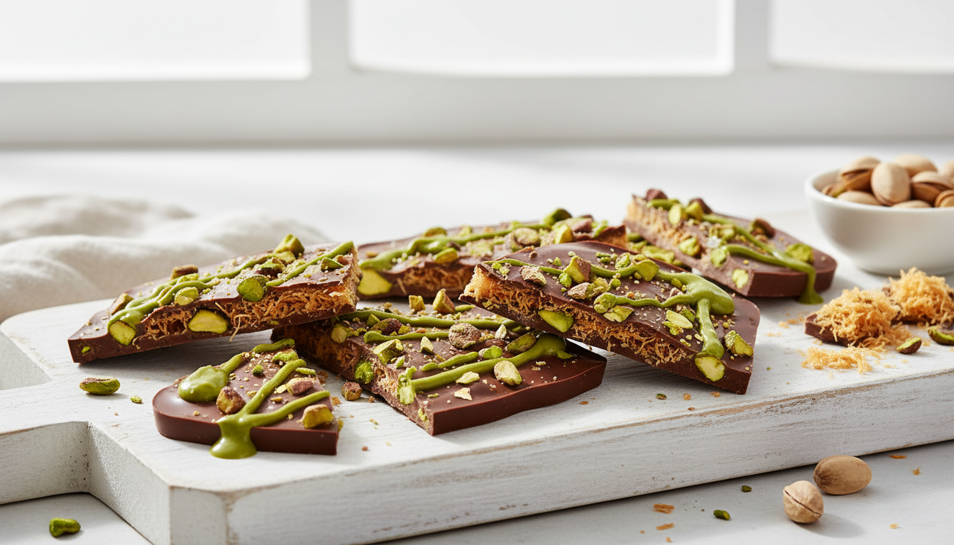 Viral Dubai-Style Pistachio Kunafa Chocolate Bark
