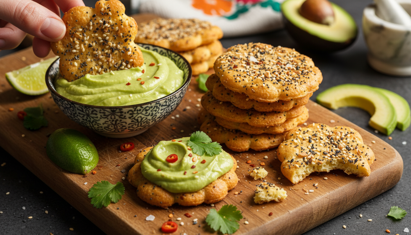 Crispy Keto Everything Bagel Cloud Crackers with Silky Avocado Mousse