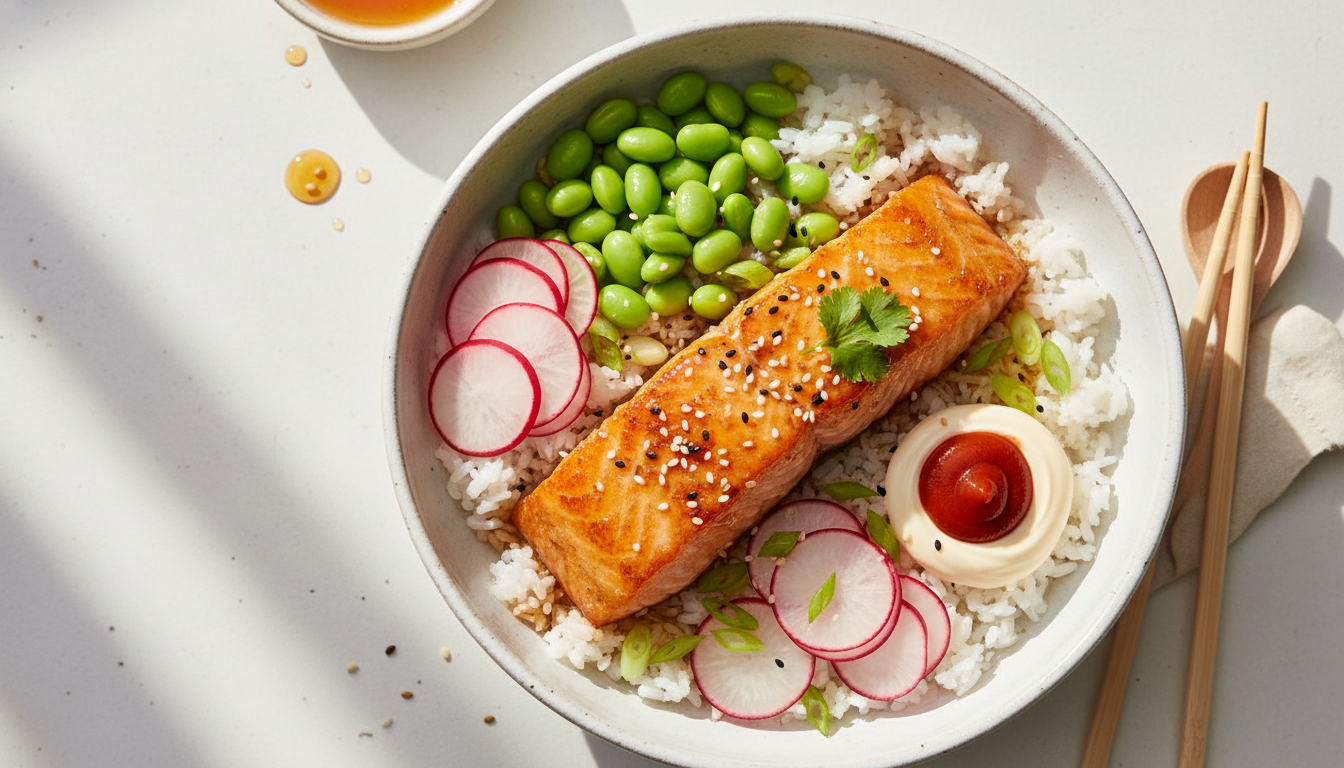Golden Miso-Honey Glazed Crispy Salmon Rice Bowl
