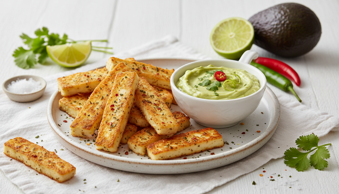 Crispy Keto Halloumi Fries with Spicy Avocado Lime Crema