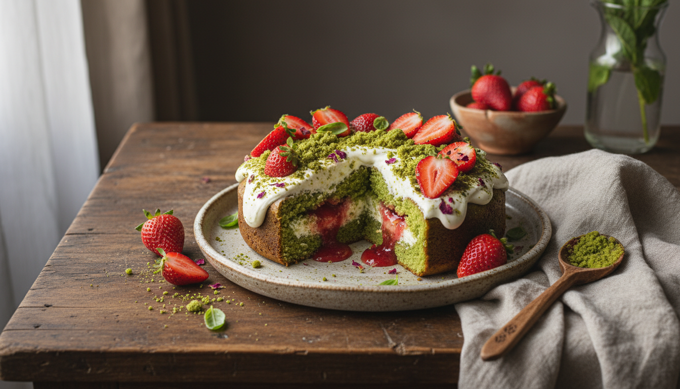 Matcha-Strawberry Earthquake Cake: A Wabi-Sabi Masterpiece