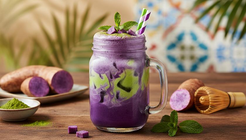 Vibrant Ube Matcha Swirl Iced Latte