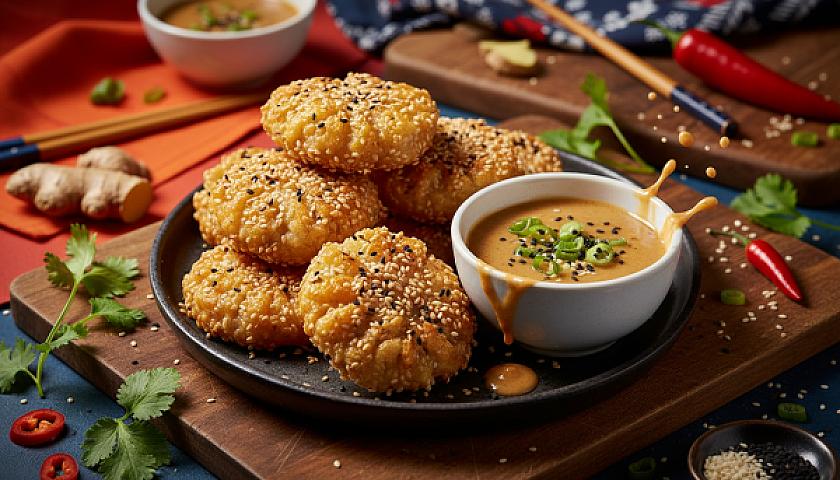 Golden Crispy Rice Paper Dumplings with Sesame Ginger Sauce