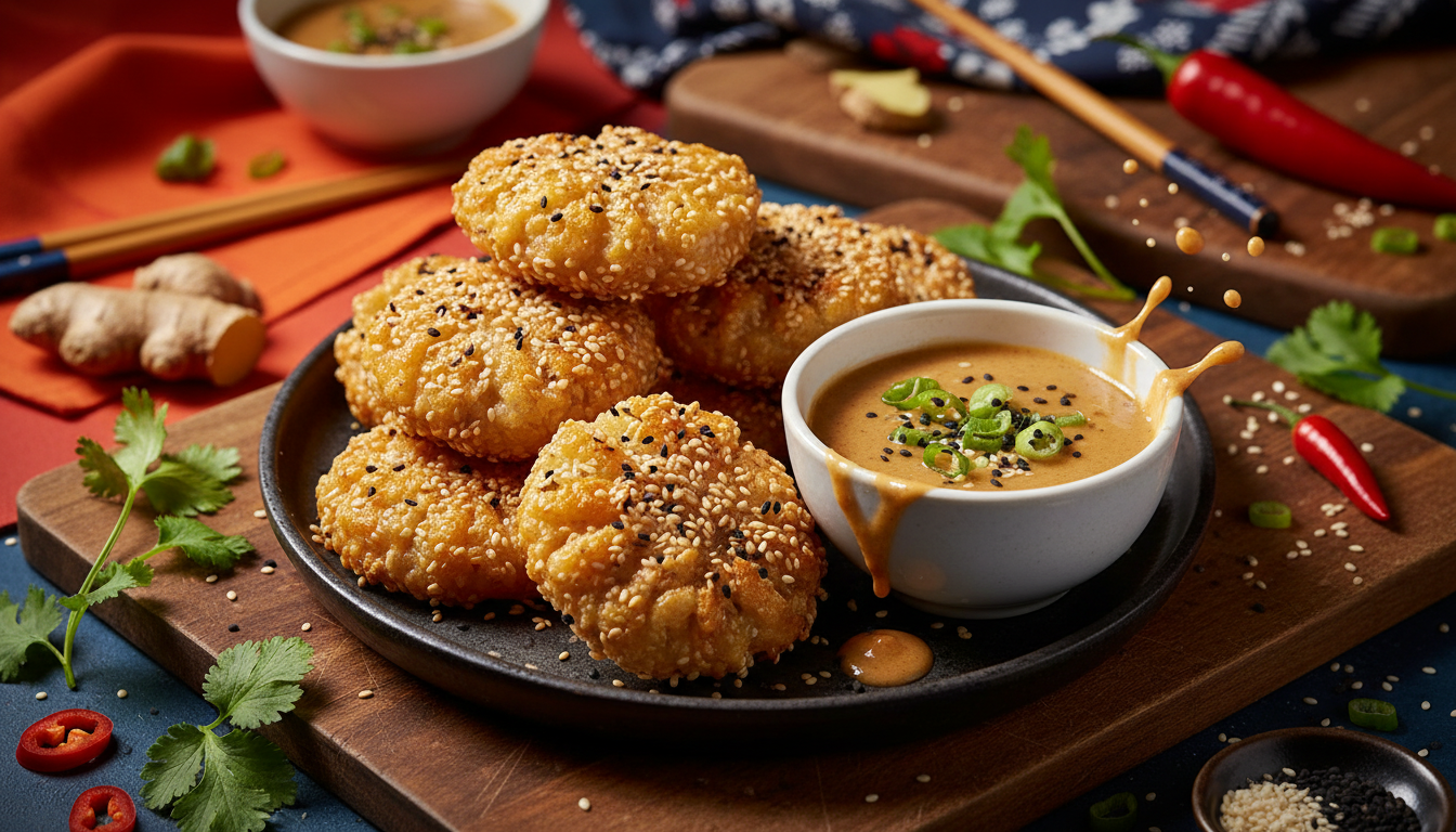 Golden Crispy Rice Paper Dumplings with Sesame Ginger Sauce