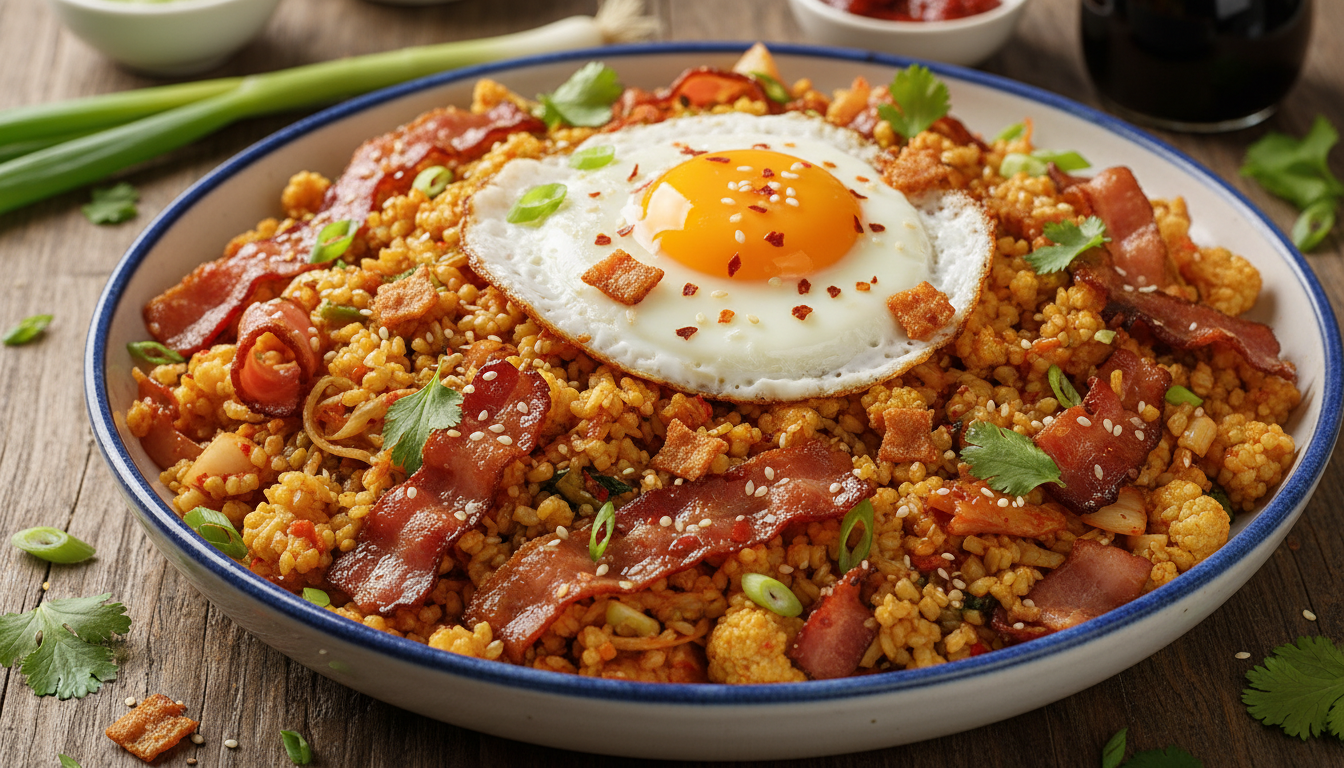 Crispy Air-Fryer Kimchi and Bacon Cauliflower Fried Rice