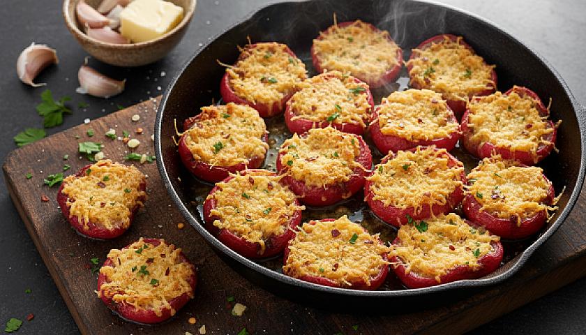 Garlic Butter Smashed Radishes with Parmesan Crust