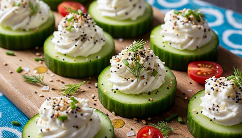 Keto Whipped Feta & Everything Bagel Cucumber Bites