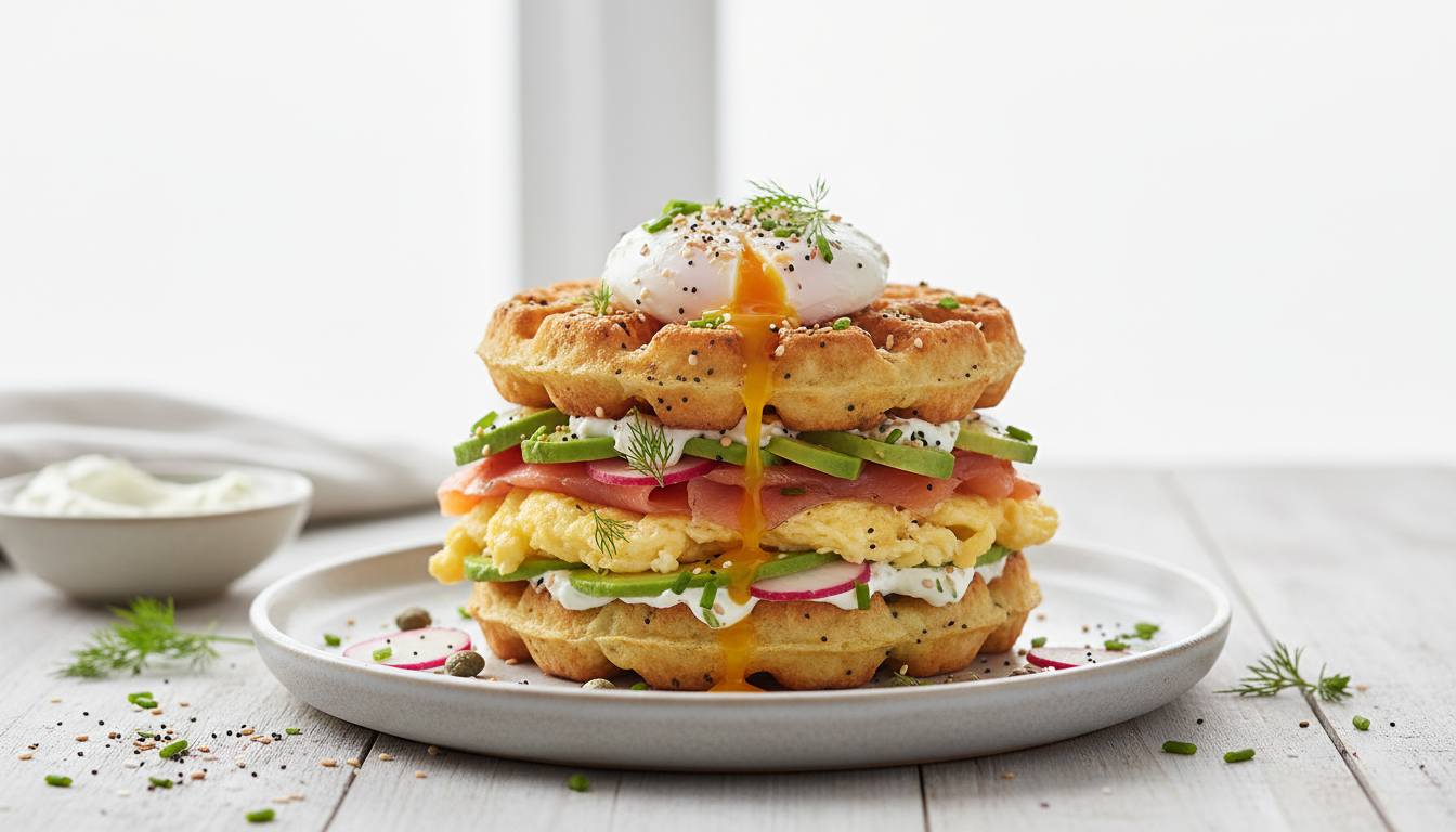 The Ultimate Keto Everything Bagel Chaffle Breakfast Stack