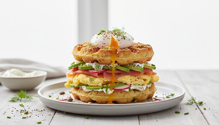 The Ultimate Keto Everything Bagel Chaffle Breakfast Stack
