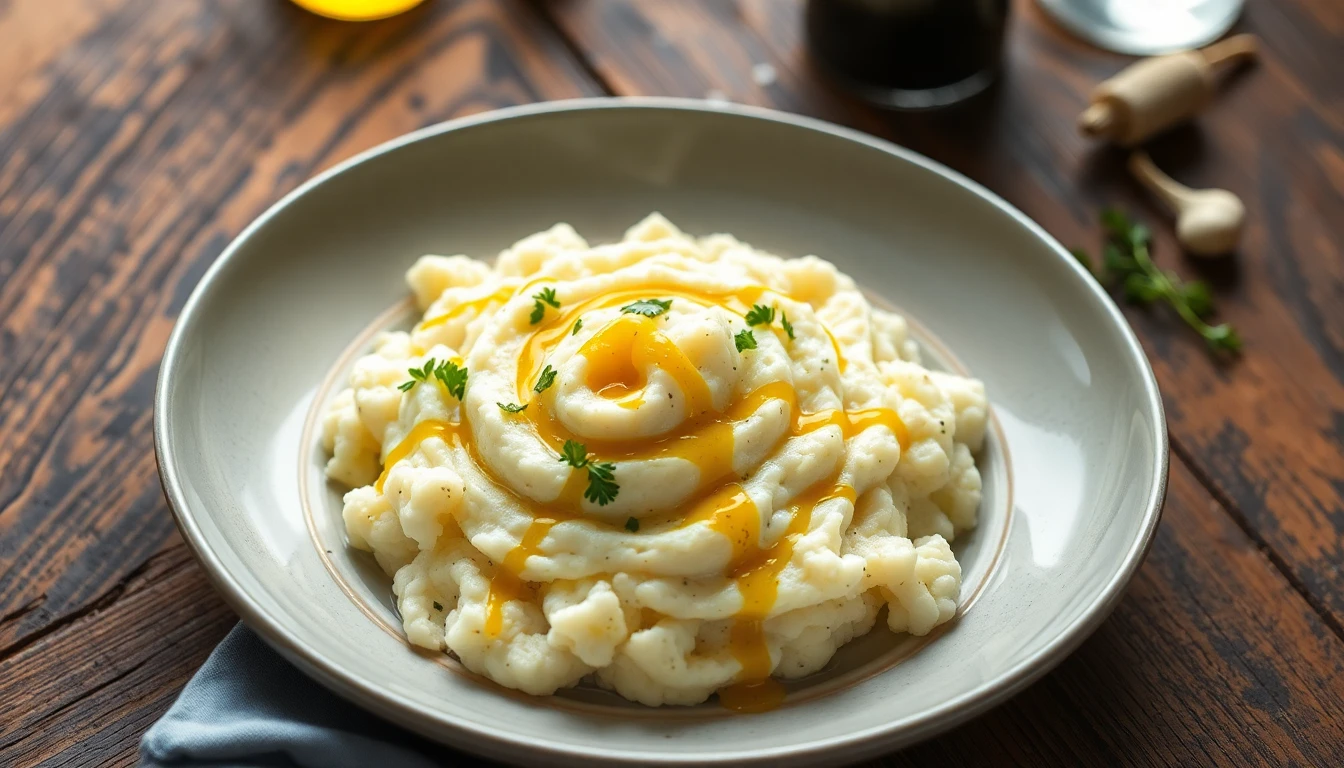 Creamy Garlic Parmesan Cauliflower Mash with Truffle Oil Drizzle