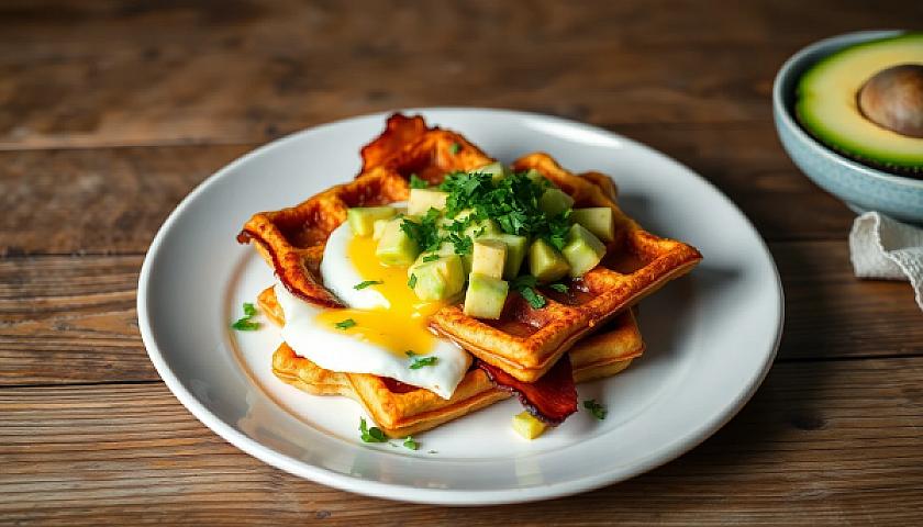 Low‑Carb Keto Bacon & Egg Chaffles with Avocado Salsa