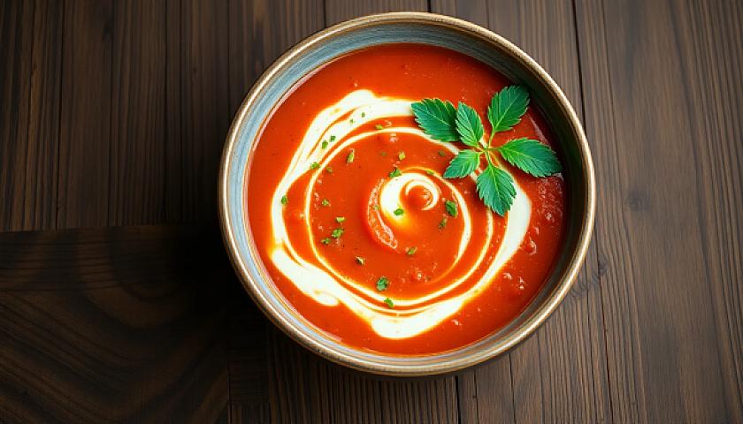 Keto Mediterranean Roasted Red Pepper Soup with Goat Cheese Swirl