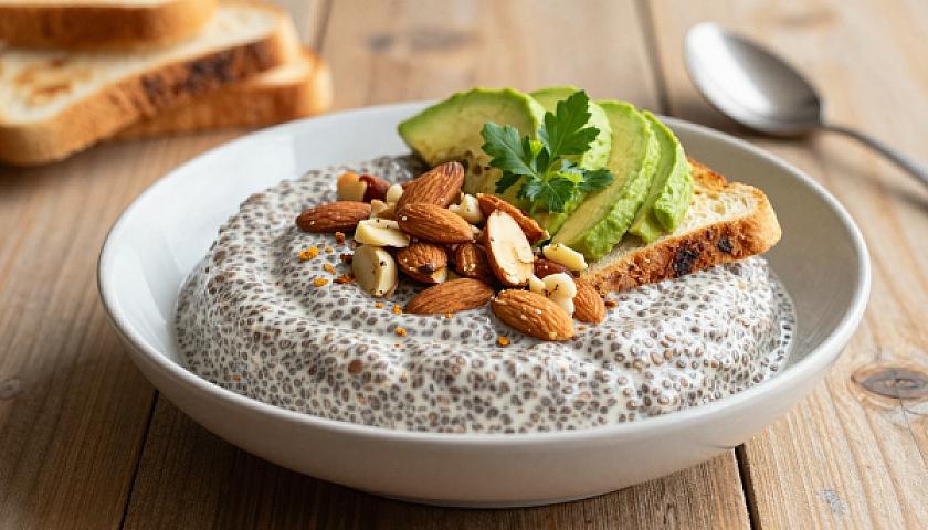 Avocado Lime Coconut Chia Pudding with Toasted Almonds