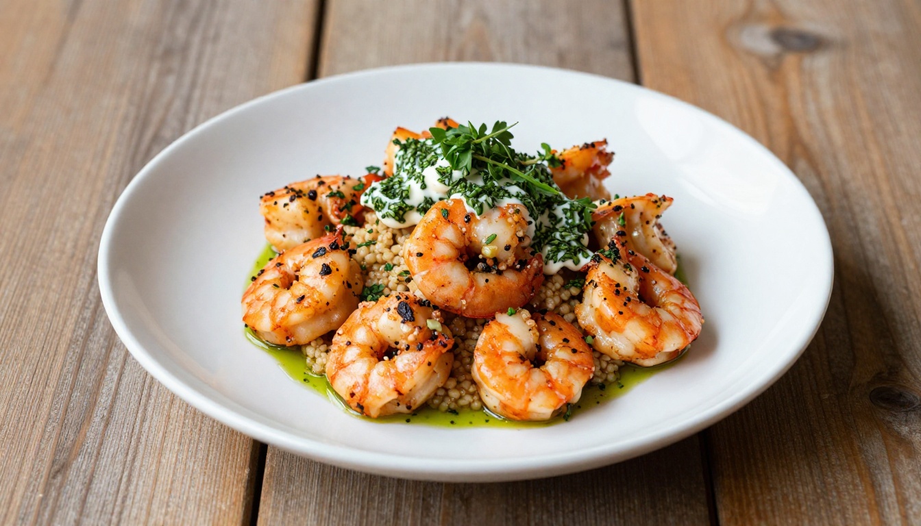 Spicy Keto Shrimp & Cauliflower Grits with Creamy Herb Sauce