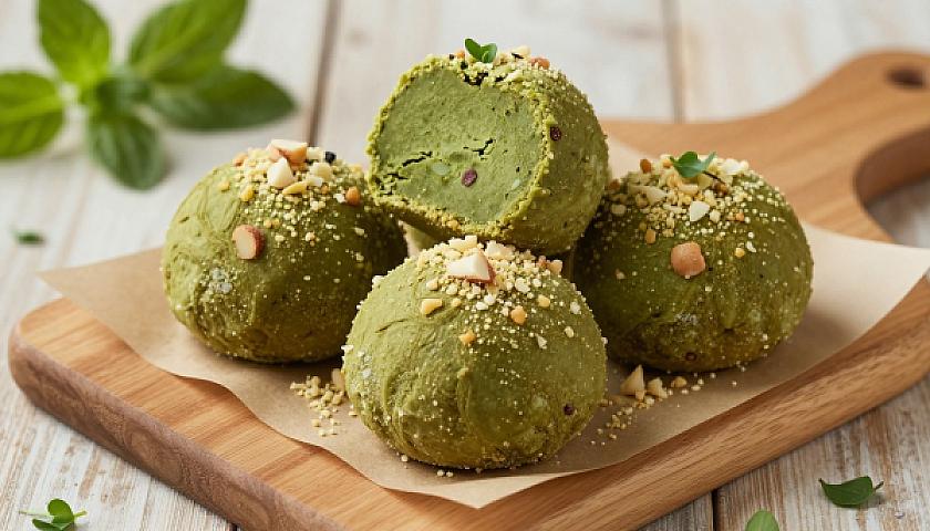 Keto Matcha Green Tea Fat Bombs with Macadamia Crunch