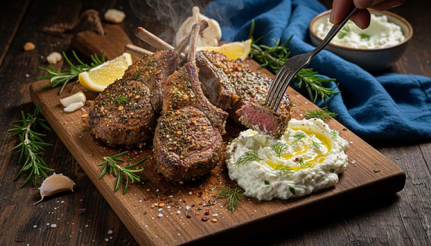 Garlic Herb Lamb Chops with Creamy Whipped Feta